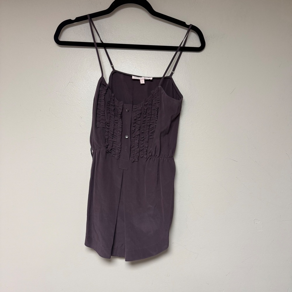 Rebecca Taylor Silk Ruffle Embellished cami tank Plum Size 0 y2k